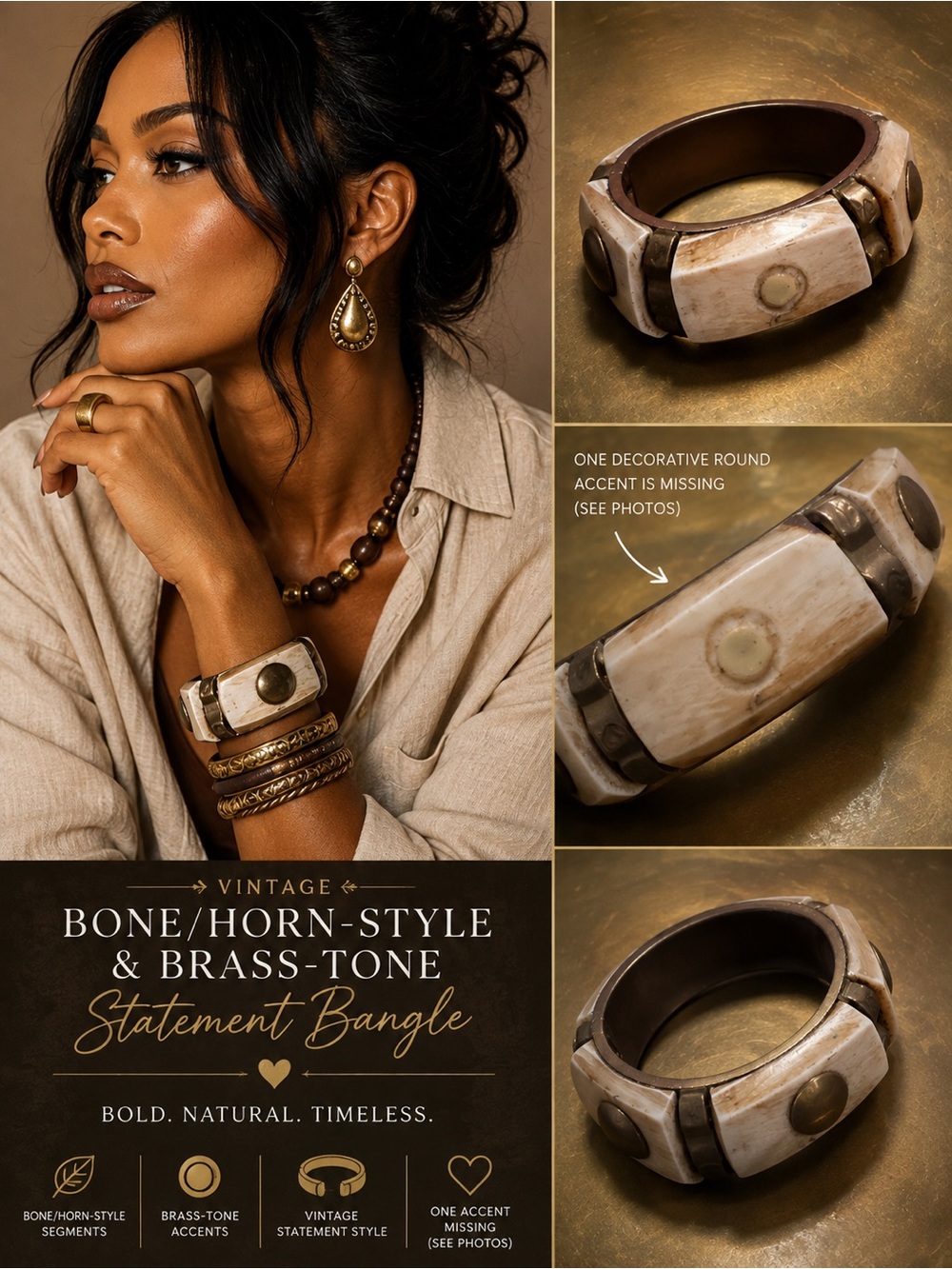 🤎✨Vintage Bone/Horn-Style Statement Bangle✨🤎